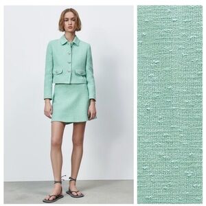 Zara Mint Green Tweed Textured Skirt